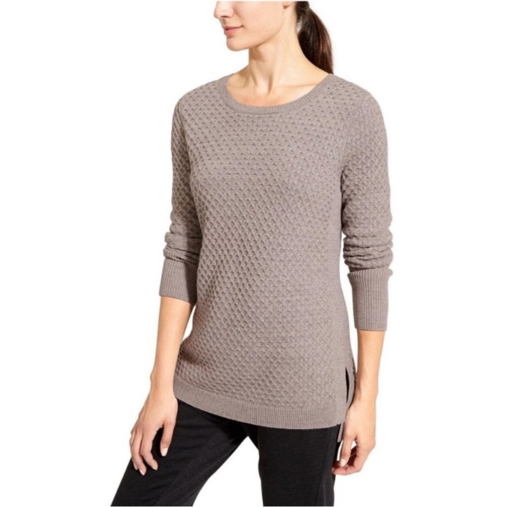 Women’s Athleta Honeycomb Sweater in Oatmeal Merino Wool Blend Size XS